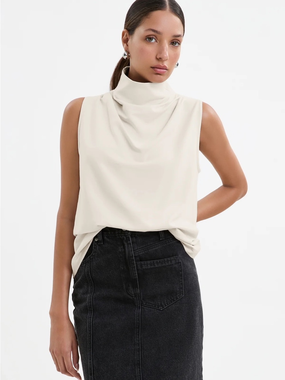 Sleeveless Mock Neck Sweater Tank - Cream